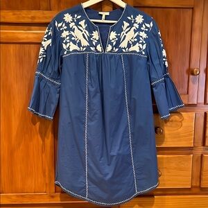 Joie Blue Embroidered Tunic Dress